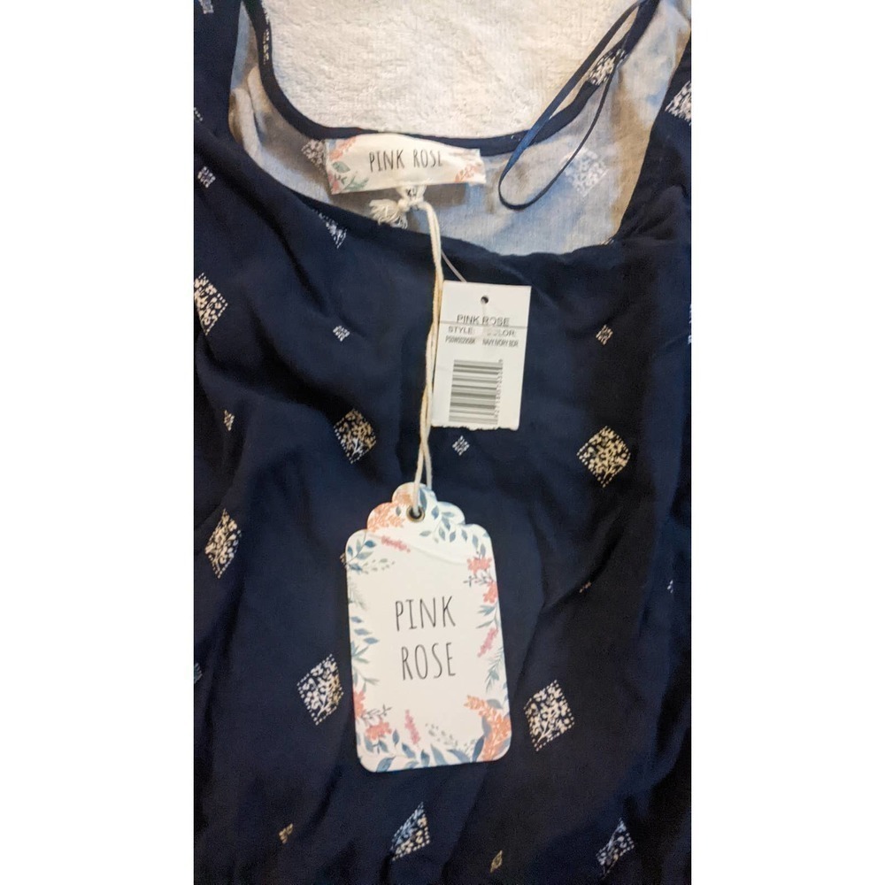 Pink Rose Boho Dress XL, Navy Blue Midi, NWT - Picture 10 of 11